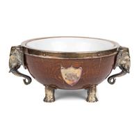 An English Silver-Plate Mounted Oak Bowl