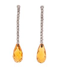 CITRINE AND DIAMOND EARCLIPS