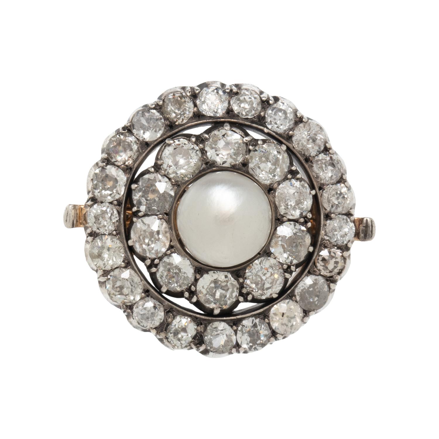 ANTIQUE, CULTURED PEARL AND DIAMOND BROOCH