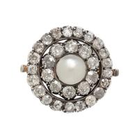 ANTIQUE, CULTURED PEARL AND DIAMOND BROOCH