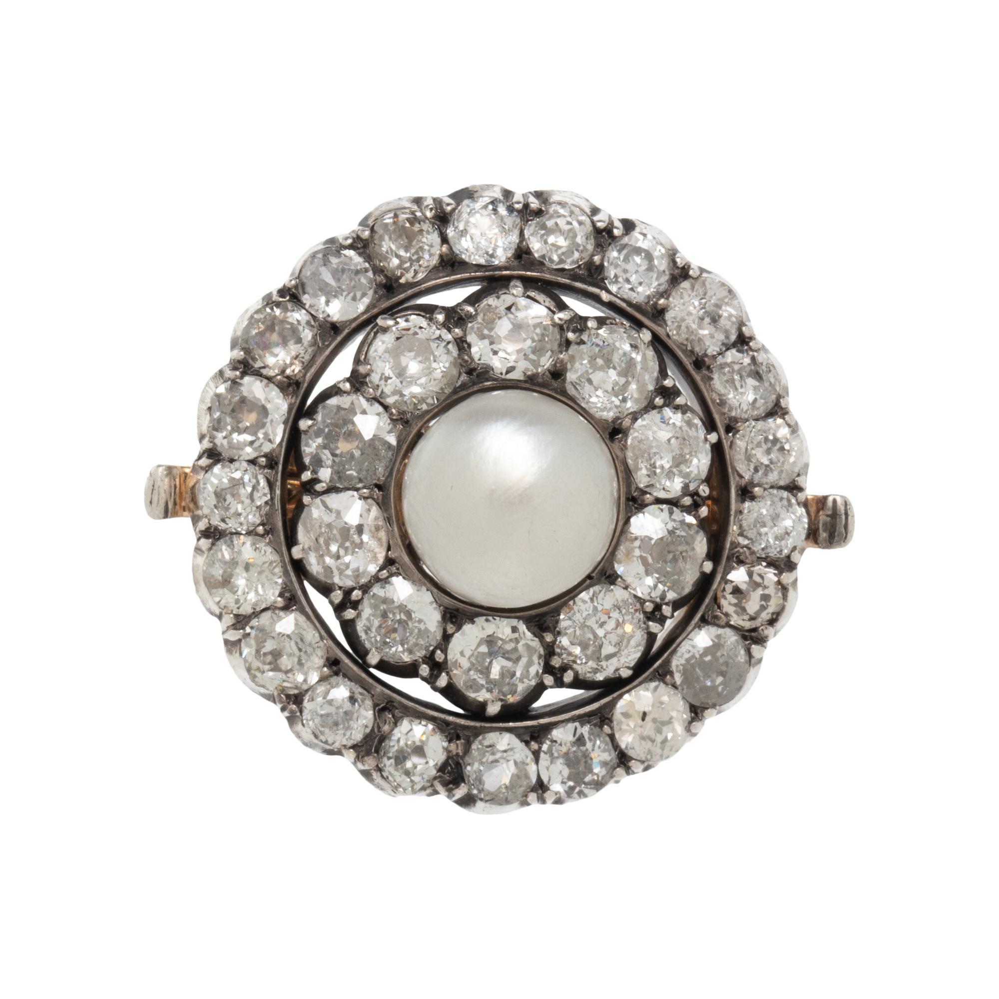 ANTIQUE, CULTURED PEARL AND DIAMOND BROOCH