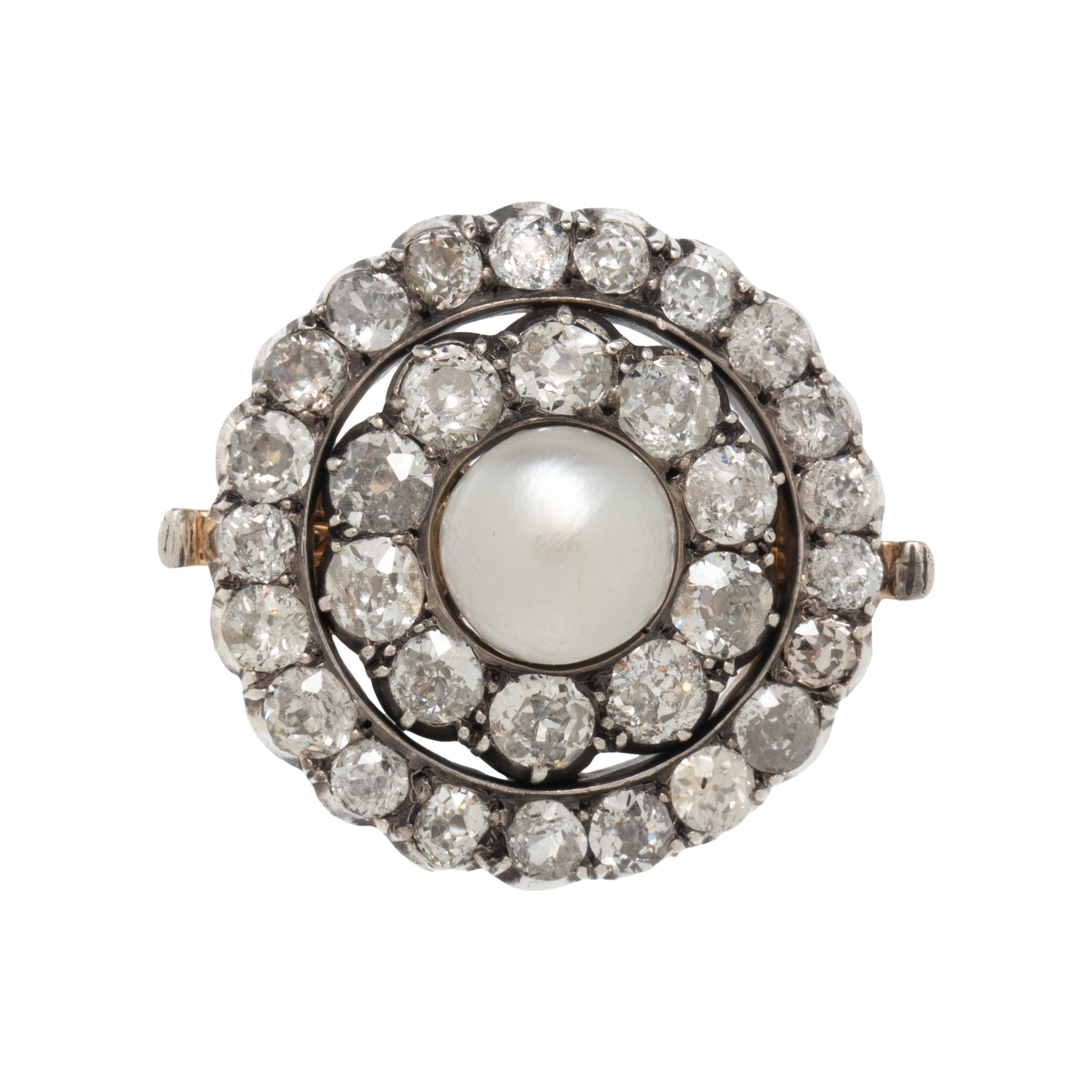 ANTIQUE, CULTURED PEARL AND DIAMOND BROOCH