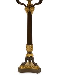 A Pair of Empire Style Ebonized and Gilt Bronze Four-Light Candelabra Mounted as Lamps — 19th/20th Century