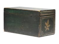 A Country Green, Yellow and White Painted Palm Leaf-Decorated Maple Blanket Chest