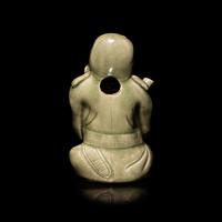A Chinese Celadon Glazed Porcelain Figure Water Dropper, Yandi — 青釉人物形硯滴