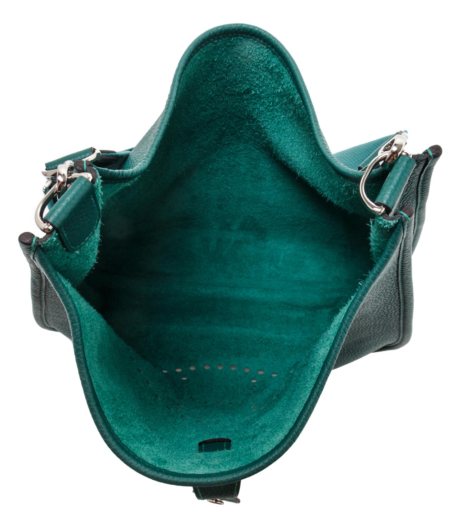 An Hermes Malachite Green Evelyne III GM Handbag, 13" x 12" x 3".