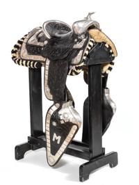Tooled Black Leather and Silver Parade Saddle Seat size 15 inches — Circa 1940