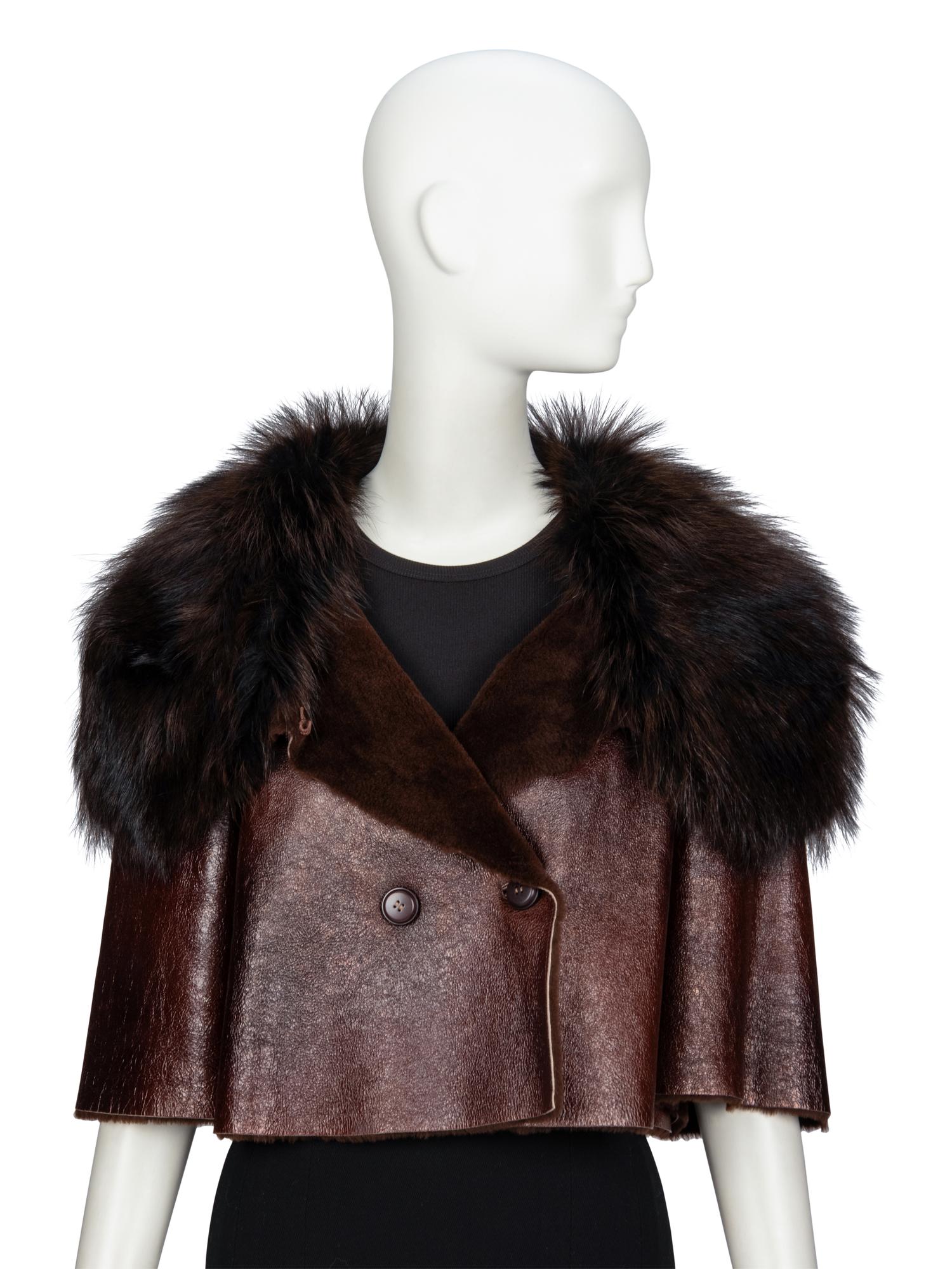 PRADA, FUR COLLAR CROPPED LEATHER JACKET