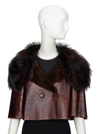 PRADA, FUR COLLAR CROPPED LEATHER JACKET