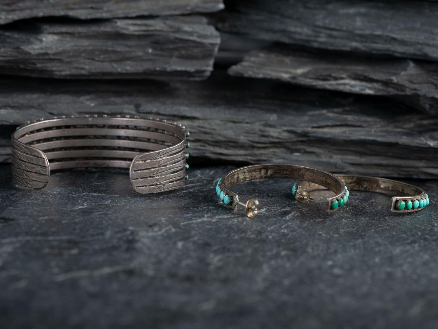 Zuni or Navajo Silver and Turquoise Cluster Jewelry