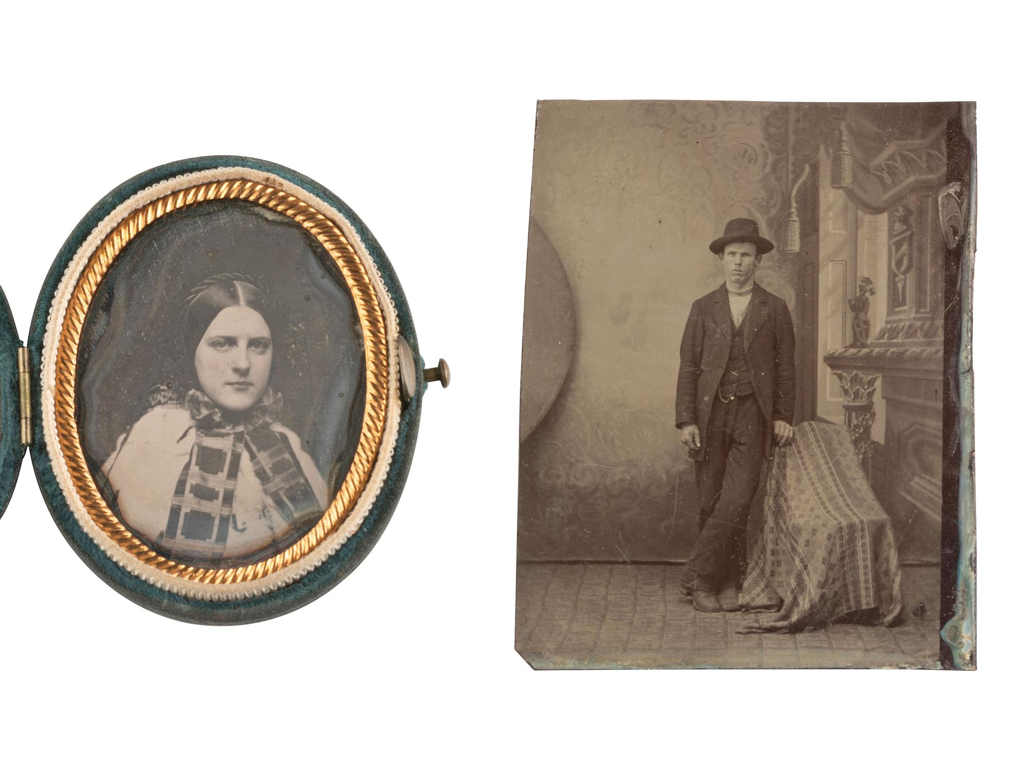 [EARLY PHOTOGRAPHY]. 22 assorted daguerreotypes, ambrotypes, and tintype portraits.