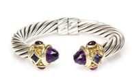 A Sterling Silver, 14 Karat Yellow Gold, Amethyst, Iolite and Garnet 'Renaissance' Bracelet, David Yurman, 32.80 dwts.