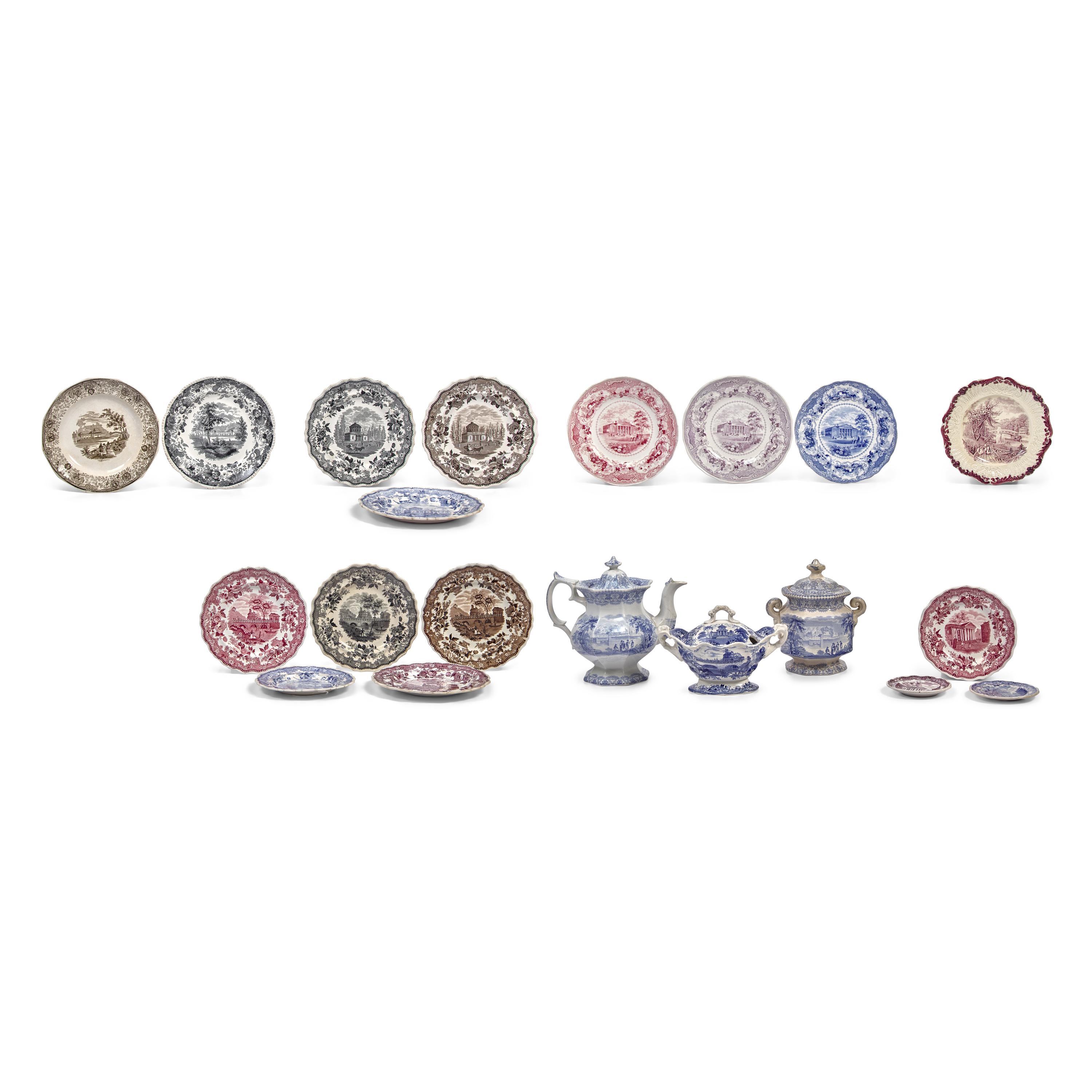 A Group of Staffordshire Historical Transferware Tablewares of Philadelphia and Pennsylvania Interest, J. &amp; J. Jackson and Enoch Wood &amp; Sons and others, 19th Century