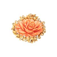 YELLOW GOLD AND CARVED CORAL BROOCH