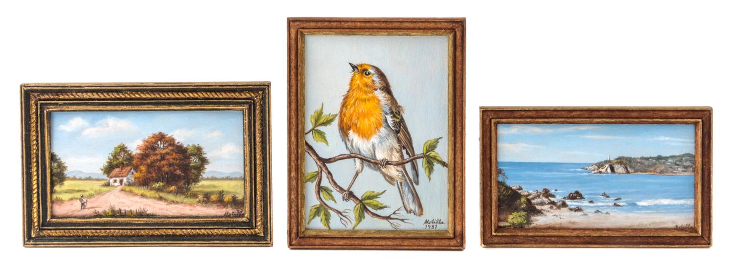 Motilla, (20th Century), Rural Landscape, Study of a Robbin, and Seaside Landscape (three works)