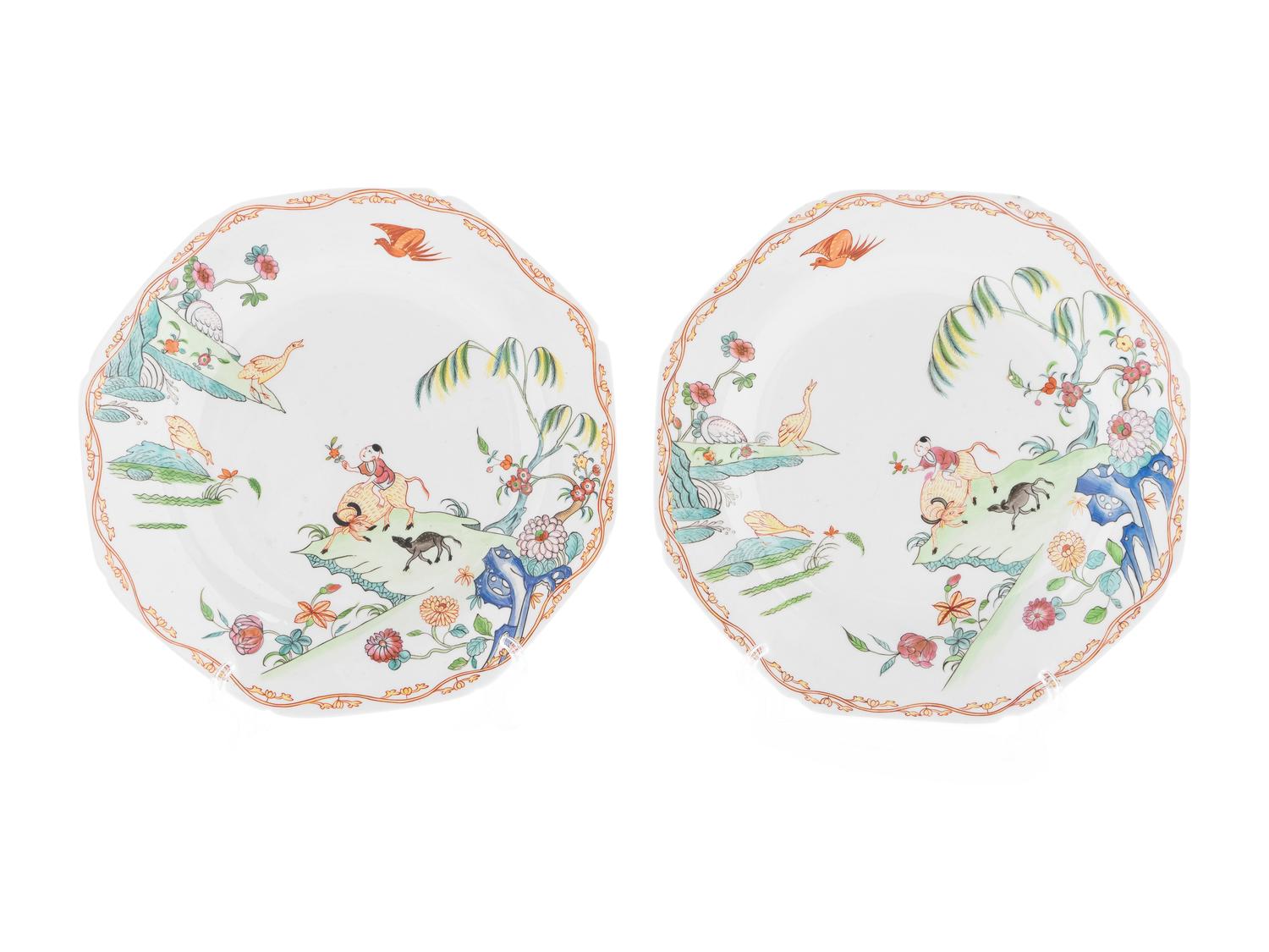 A Pair of Bow Porcelain Octagonal Plates — C. 1760