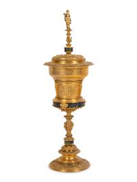 An Elkington & Co. Victorian Gilt Bronze and Champlevé Wine Cooler On Stand