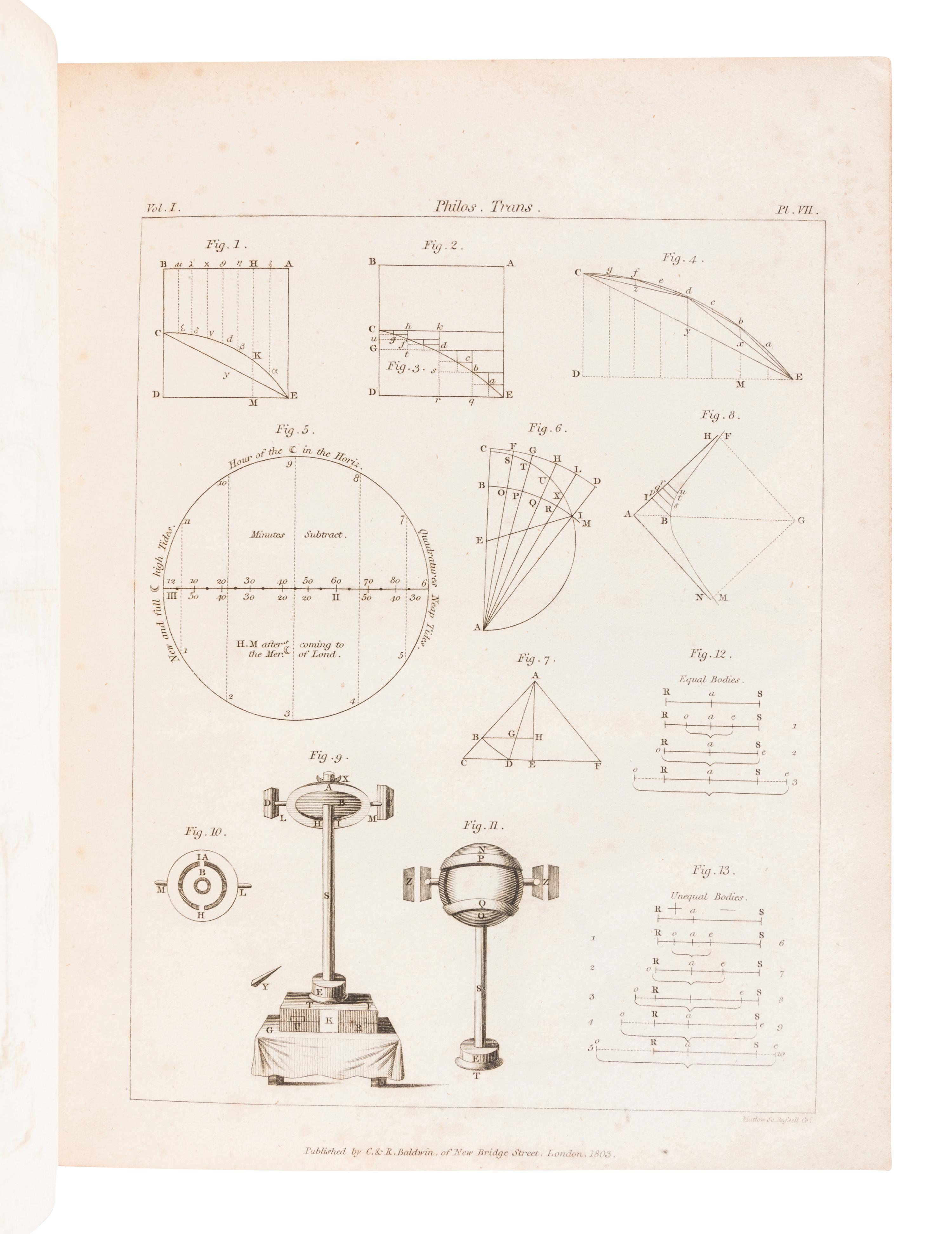 ROYAL SOCIETY OF LONDON. The Philosophical Transactions of the Royal Society of London, From their Commencement, in 1665, to the Year 1800; Abridged, with Notes and Biographic Illustrations. London: C. and R. Baldwin, 1809.