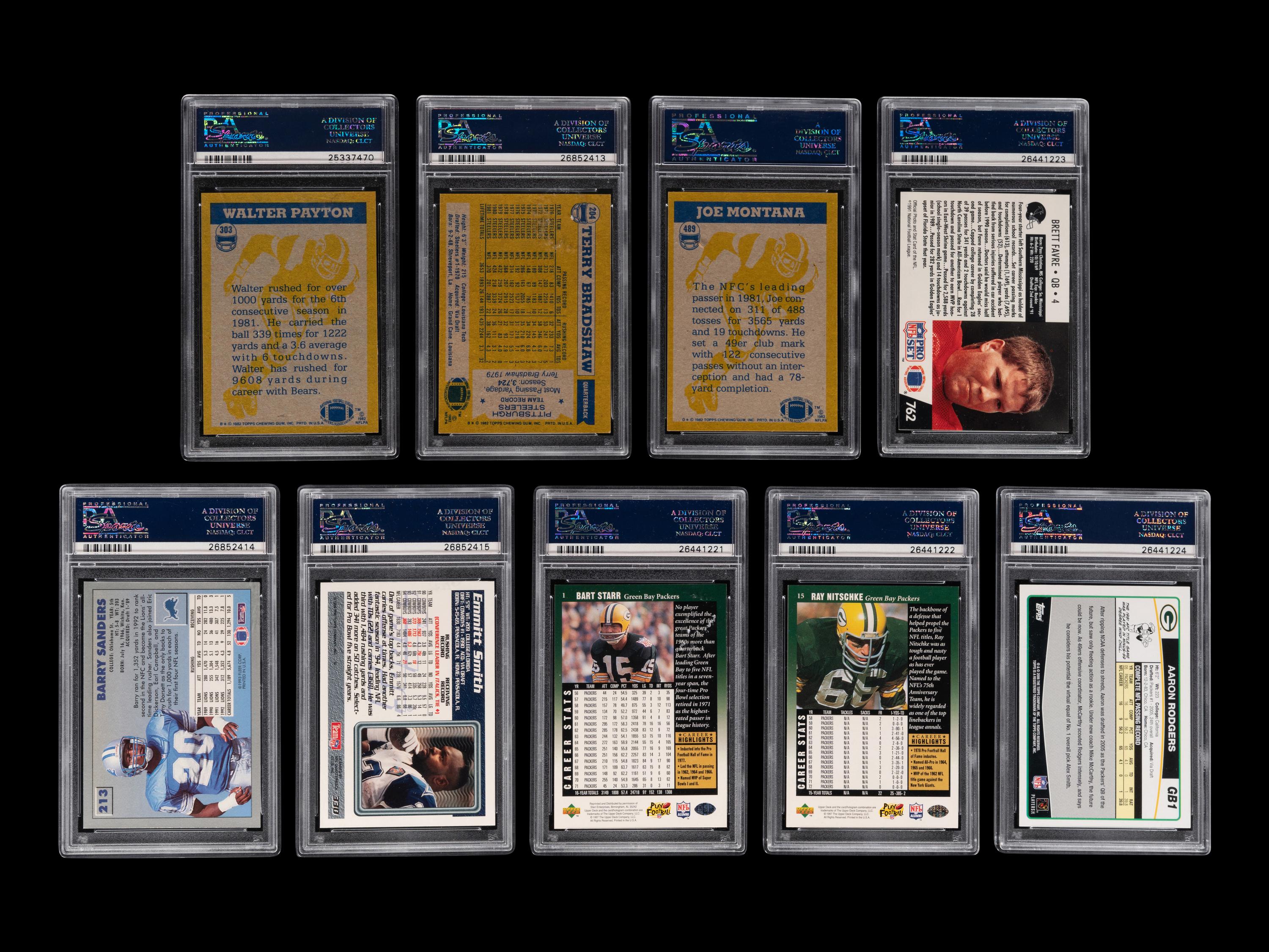 A Group of Nine 1980s-2000s Hall of Fame Graded Football Cards,