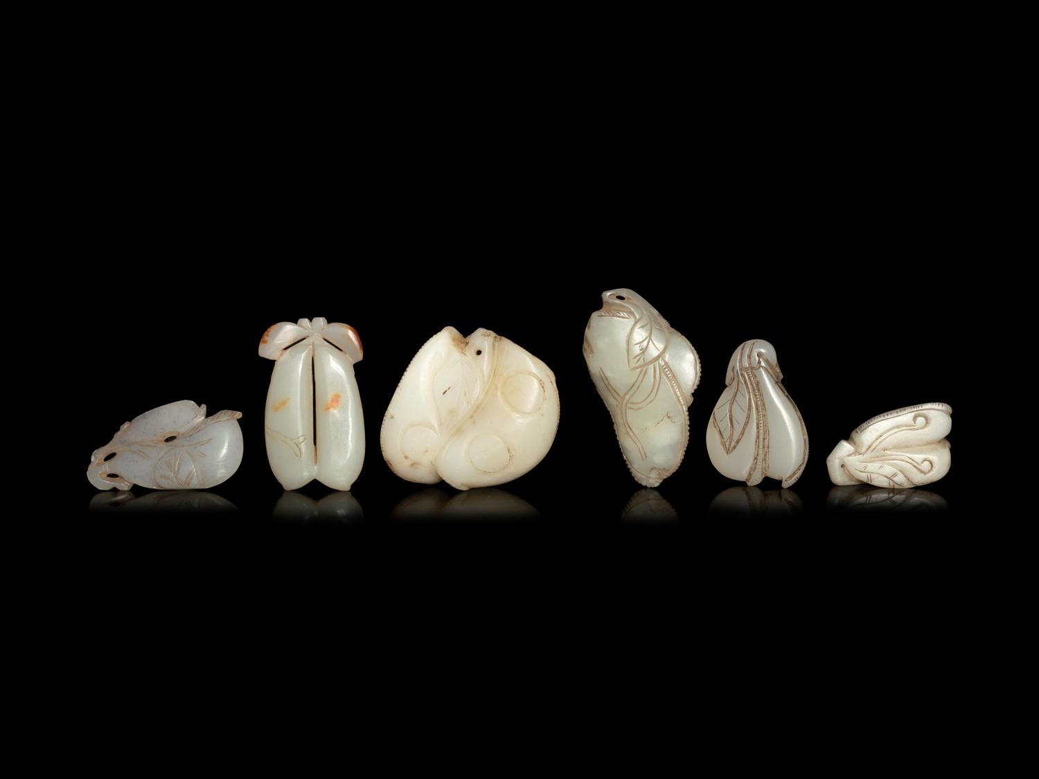 Six Chinese Carved Jade Beans