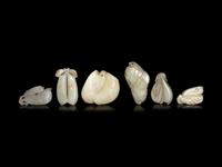 Six Chinese Carved Jade Beans