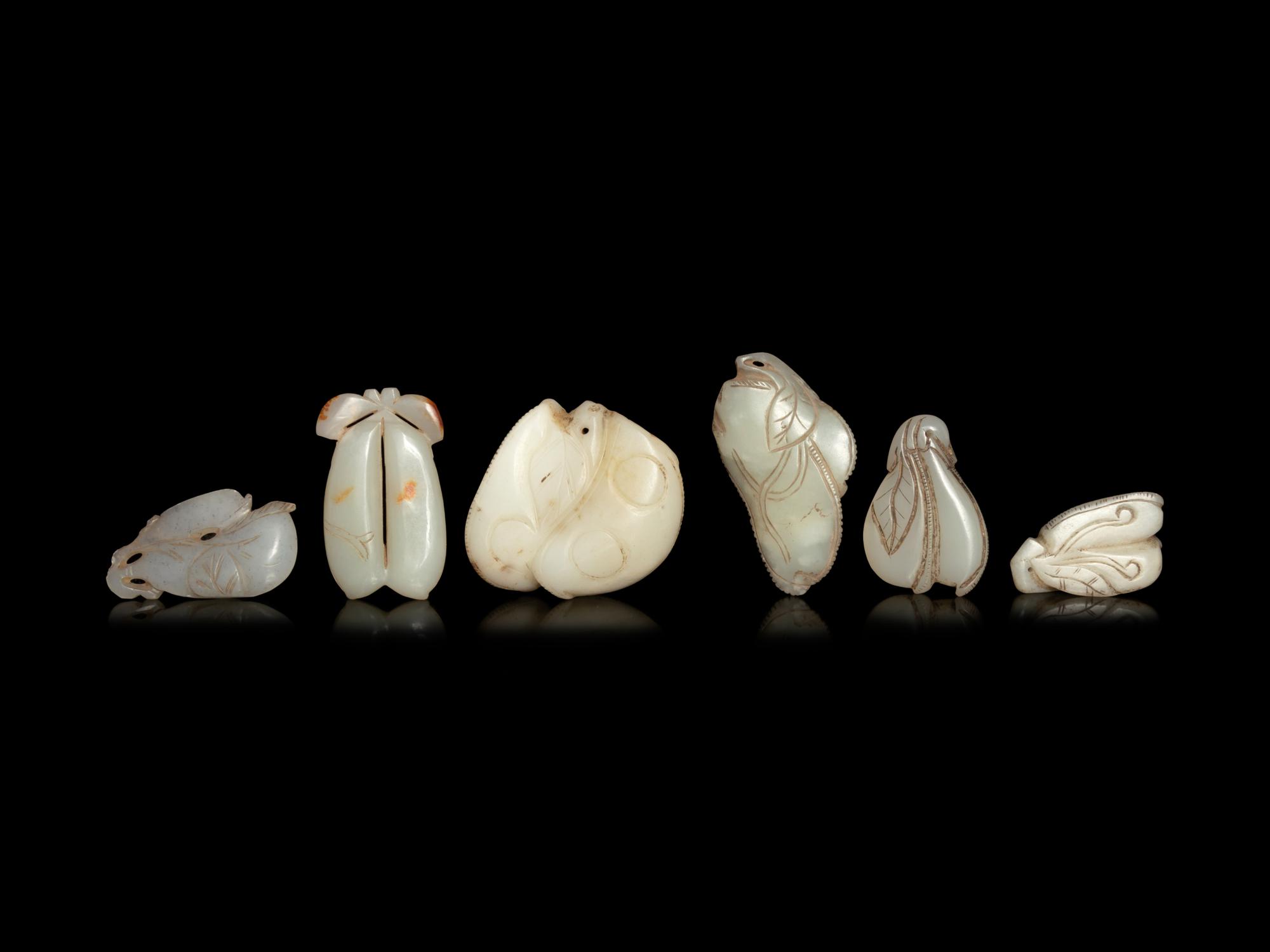 Six Chinese Carved Jade Beans
