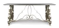An Art Deco Style Steel and Glass Table, Height 29 1/2 x width 71 x depth 31 inches.