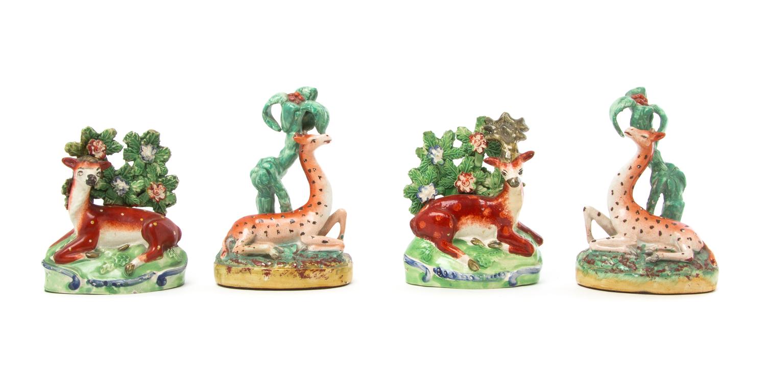 A Collection of Four Staffordshire Bocage Figures Height of tallest 5 1/2 inches. — 19TH CENTURY