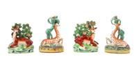 A Collection of Four Staffordshire Bocage Figures Height of tallest 5 1/2 inches. — 19TH CENTURY