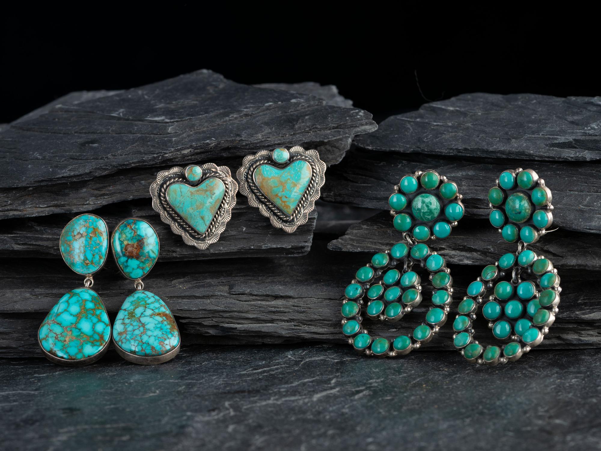 Group of Sterling Silver and High-Grade Turquoise Earrings