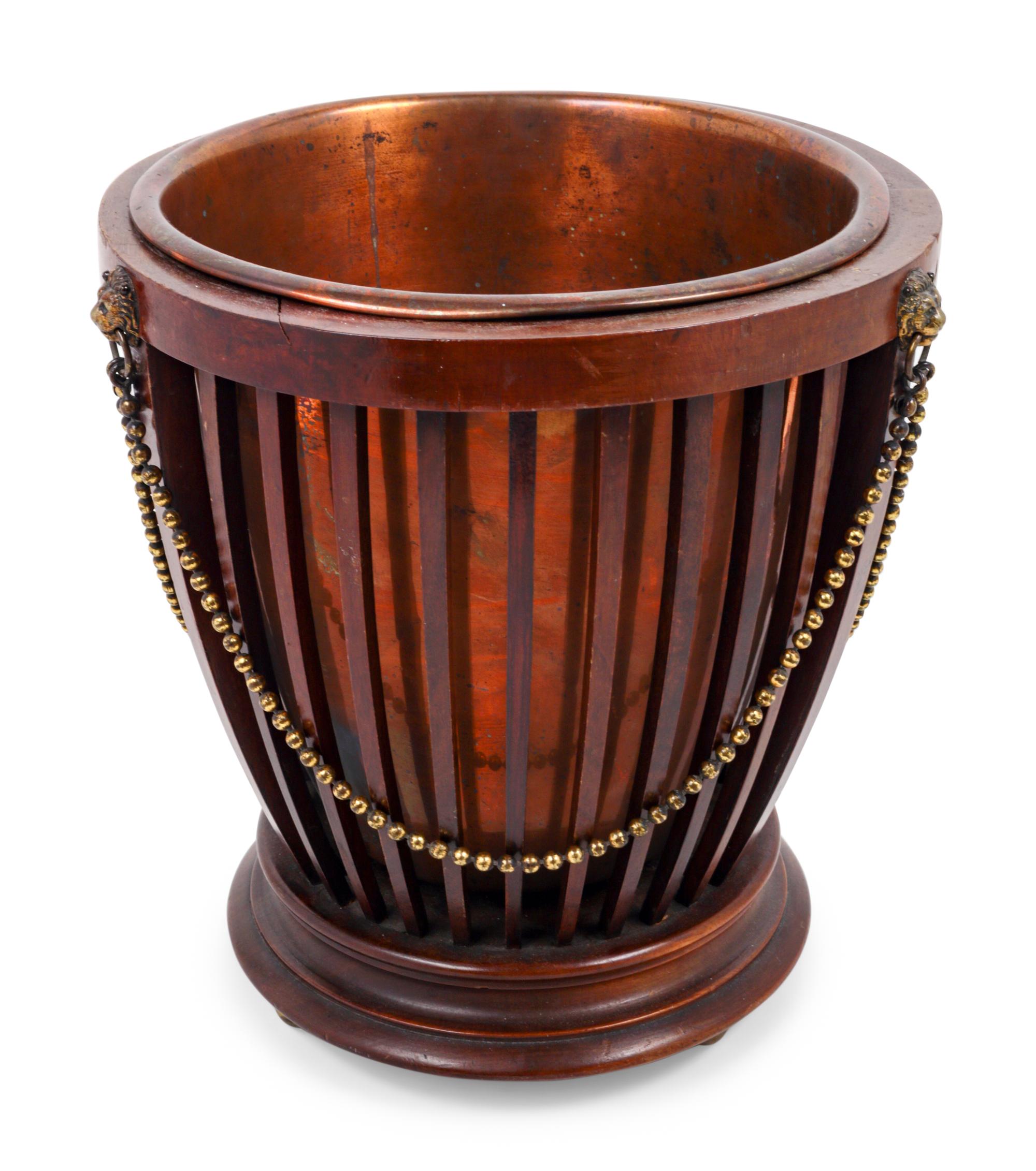 An English Brass Mounted Mahogany Pail-Form Jardinière