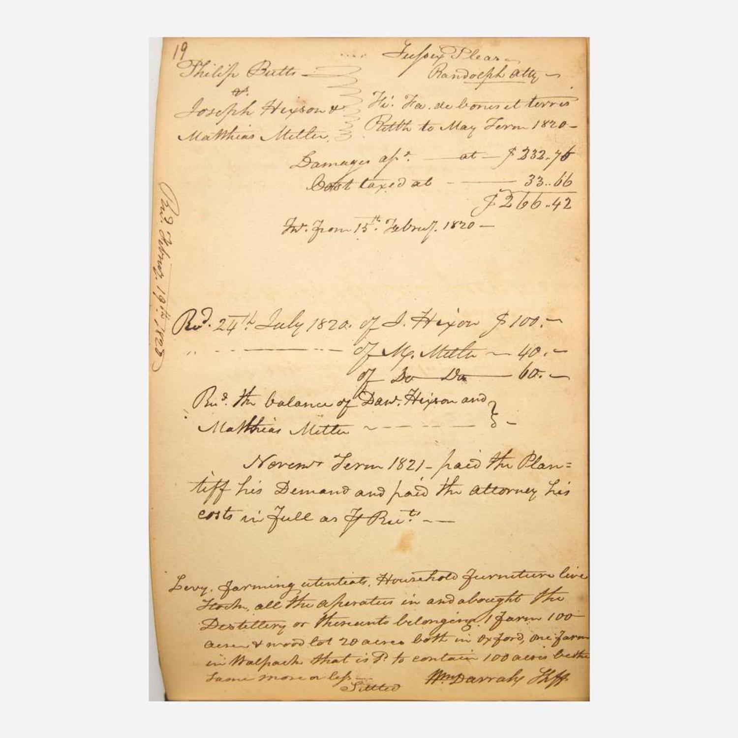[Americana] [New Jersey] Darrah, William Early 19th-Century New Jersey Sheriff's Manuscript Journal