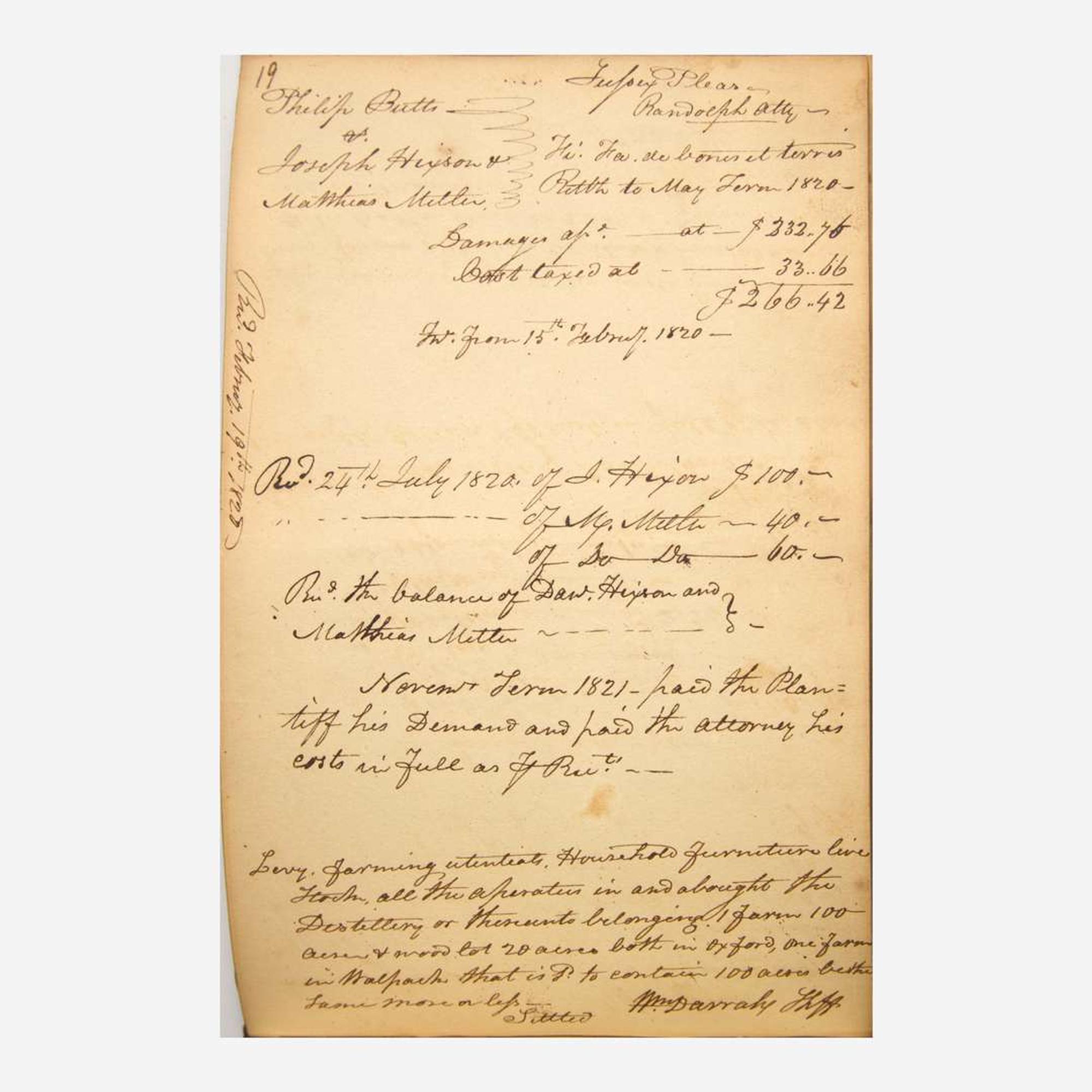 [Americana] [New Jersey] Darrah, William Early 19th-Century New Jersey Sheriff's Manuscript Journal