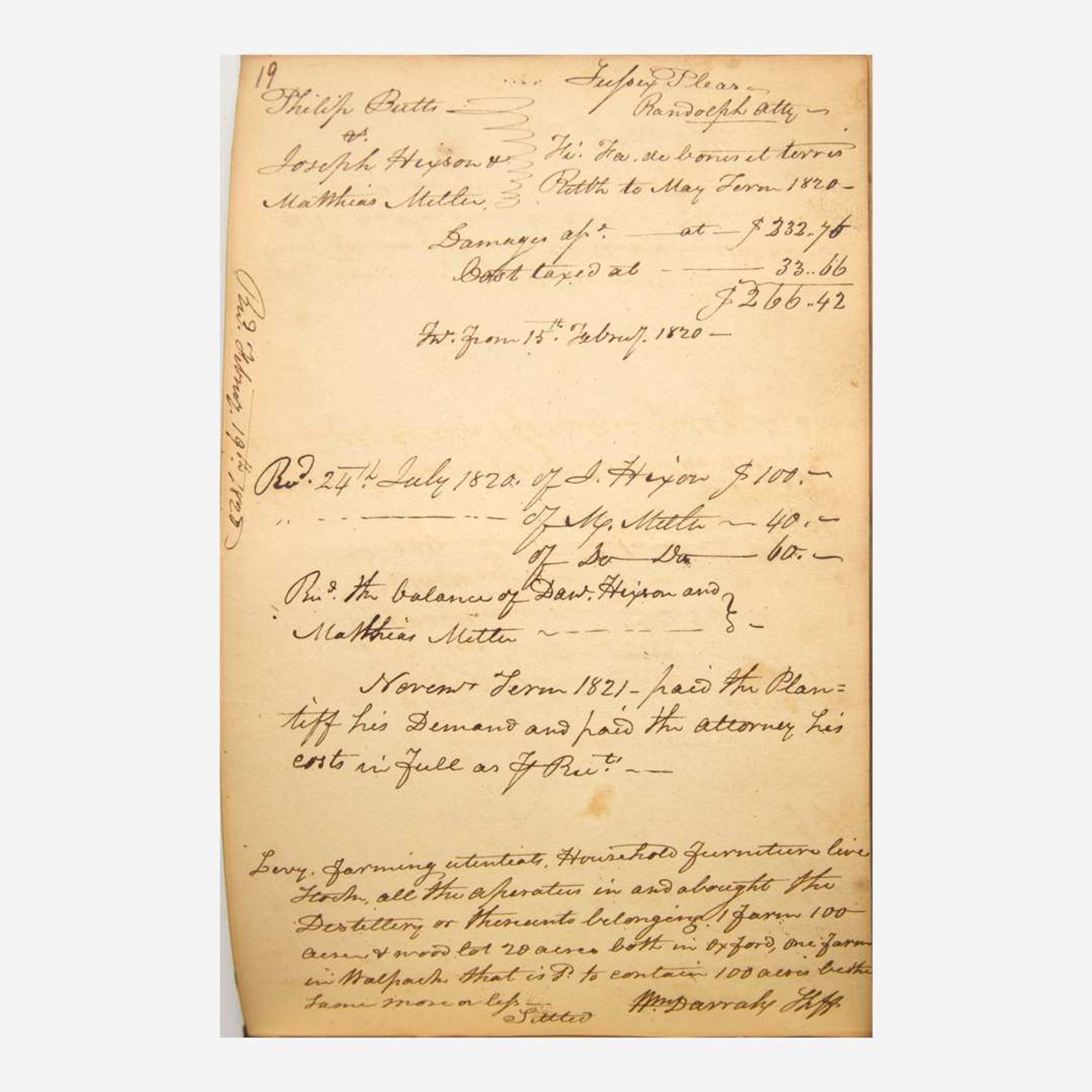 [Americana] [New Jersey] Darrah, William Early 19th-Century New Jersey Sheriff's Manuscript Journal