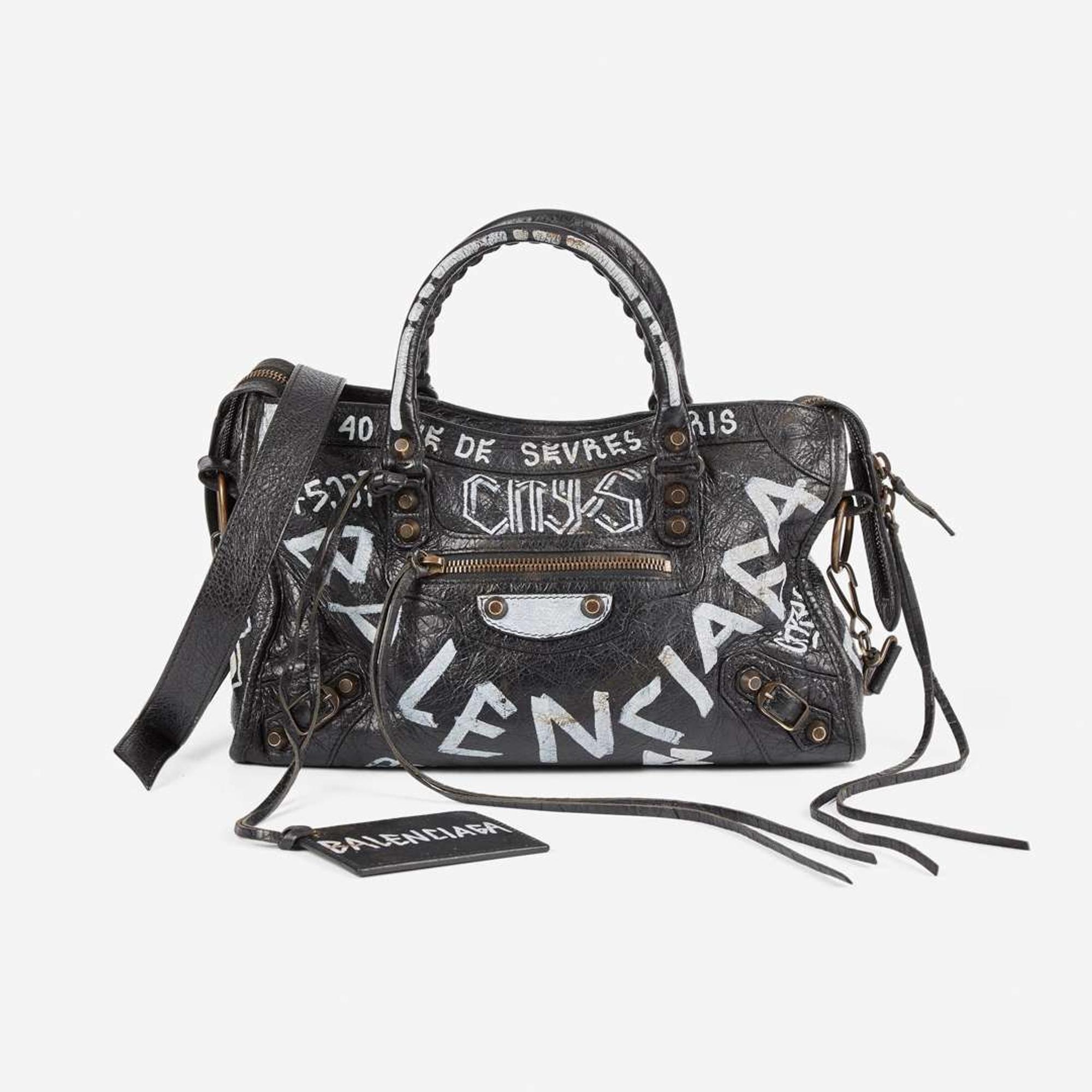Balenciaga Agneau Classic Hardware Graffiti All Over S City in Black Balenciaga