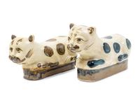 Two Chinese Beige Ground Porcelain 'Cat' Pillows
