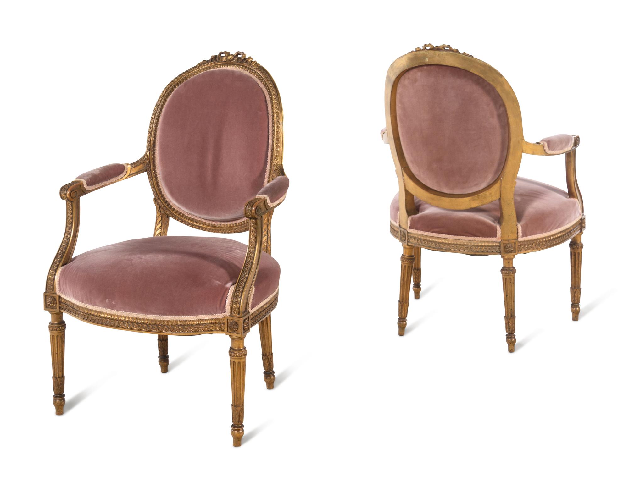 A Pair of Louis XVI Style Giltwood Fauteuils