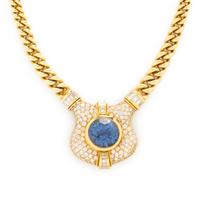 BURMESE SAPPHIRE, DIAMOND, AND YELLOW GOLD NECKLACE