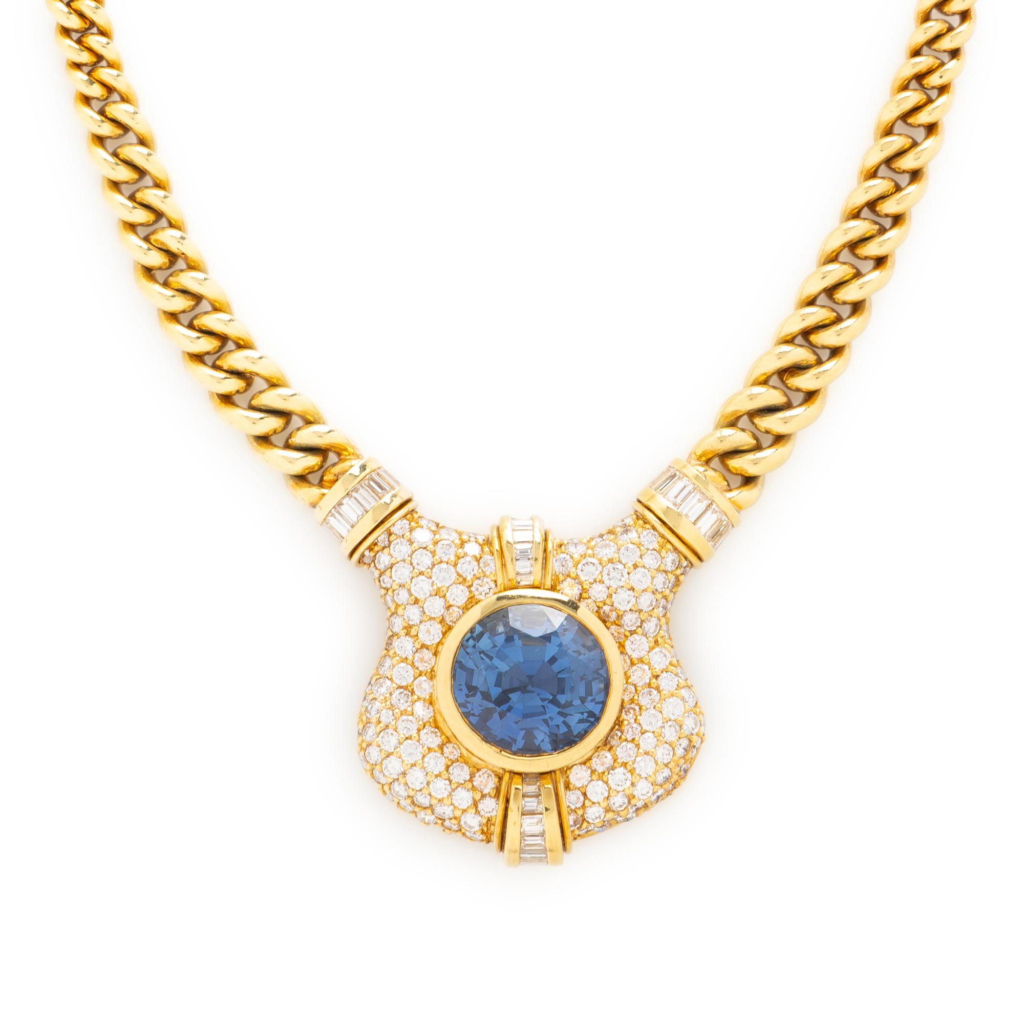 BURMESE SAPPHIRE, DIAMOND, AND YELLOW GOLD NECKLACE