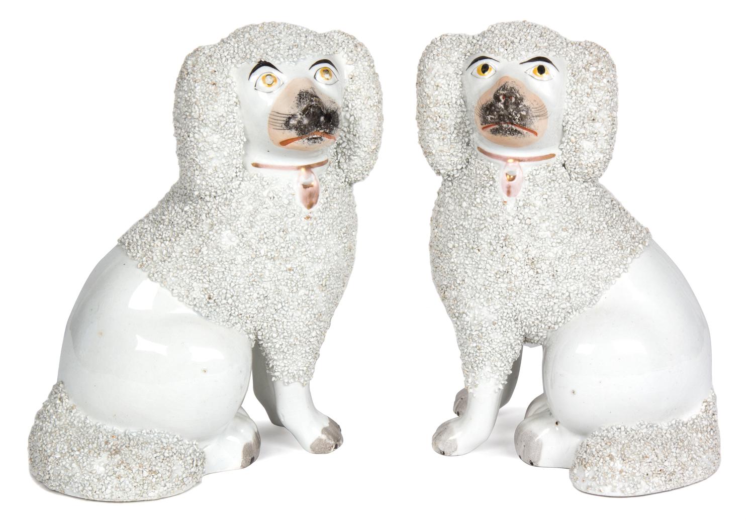 A Pair of English Painted Ceramic Figurines Height 7 inches. — 19TH CENTURY