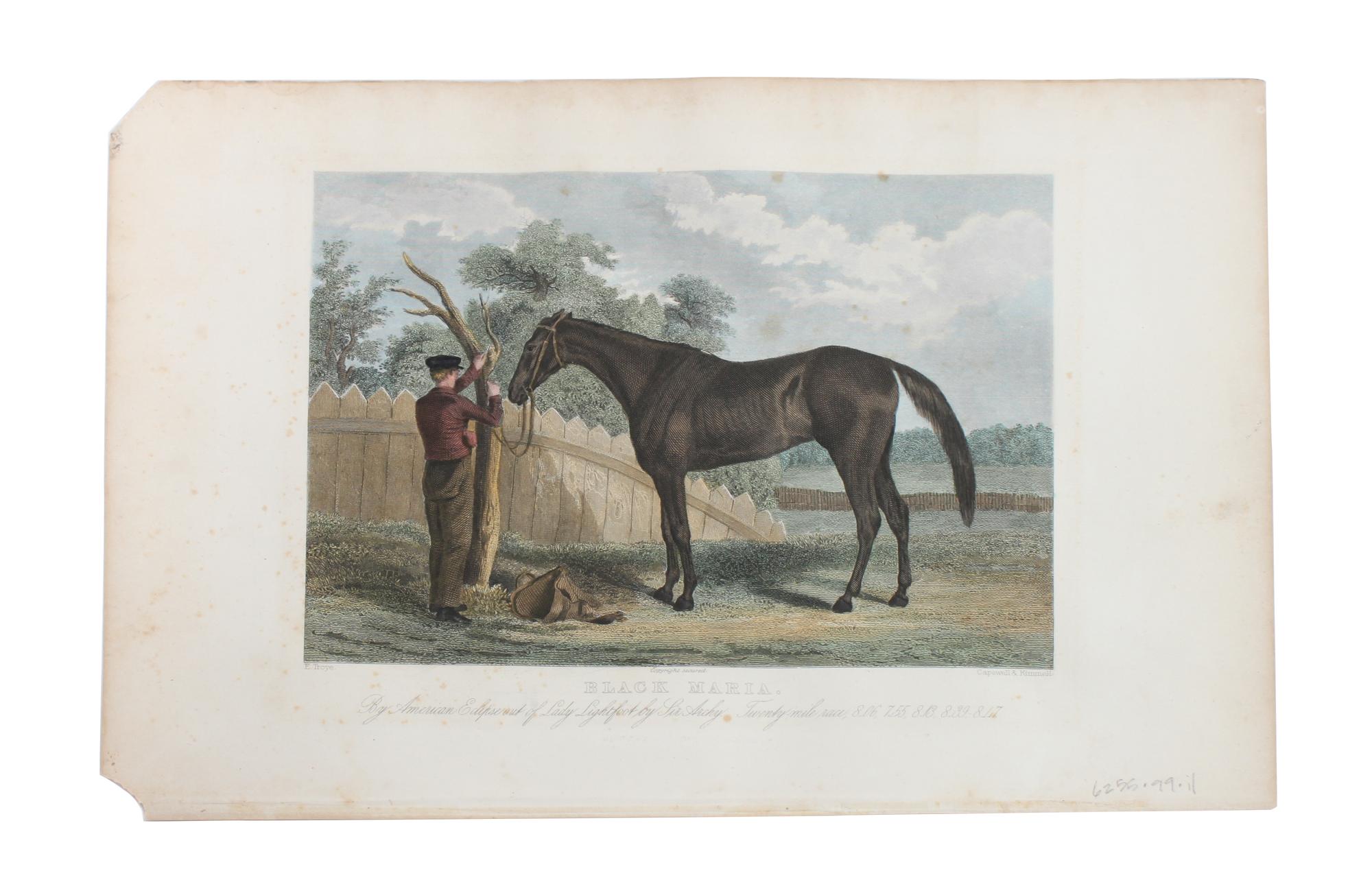 Six Hand Colored Race Horse Prints Height 7 x width 10 inches (largest) — 19TH CENTURY