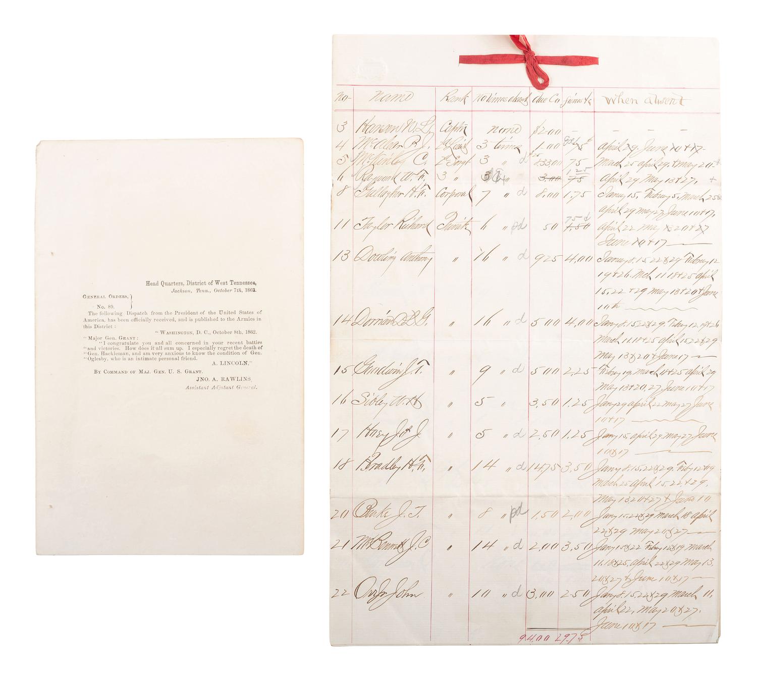 [CIVIL WAR]. A large group of printed government documents and assorted manuscript material related to the US Army and Navy, including:
