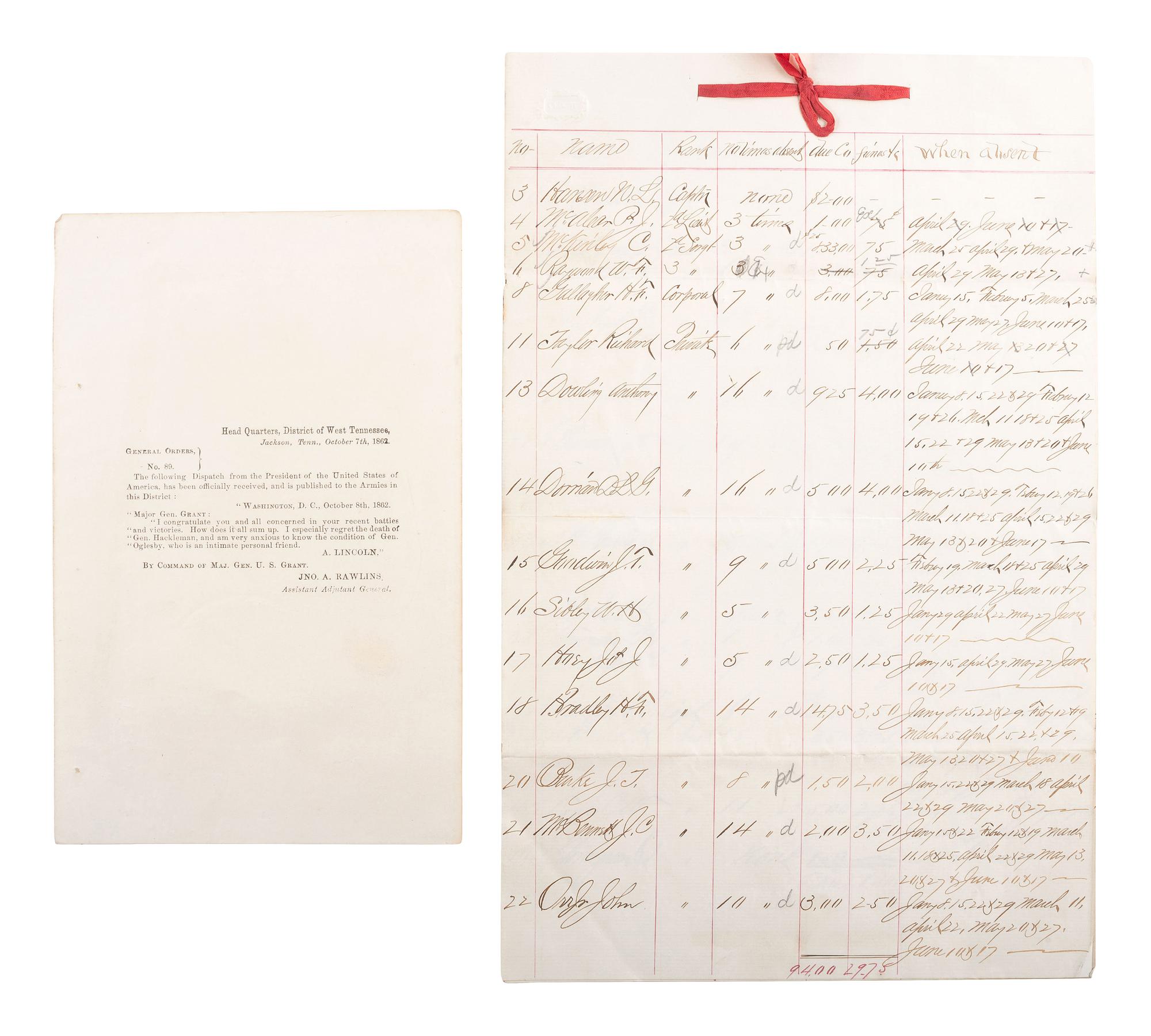 [CIVIL WAR]. A large group of printed government documents and assorted manuscript material related to the US Army and Navy, including: