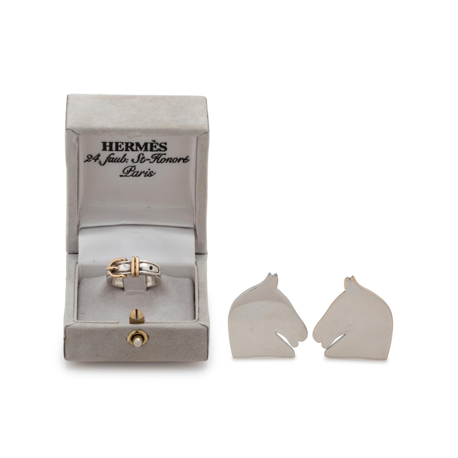 Two Hermès Items: Pair of Ear Clips and Ring
