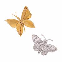 Tiffany & Co., Yellow Gold Butterfly Brooch and Diamond and Sapphire Articulated Butterfly Brooch