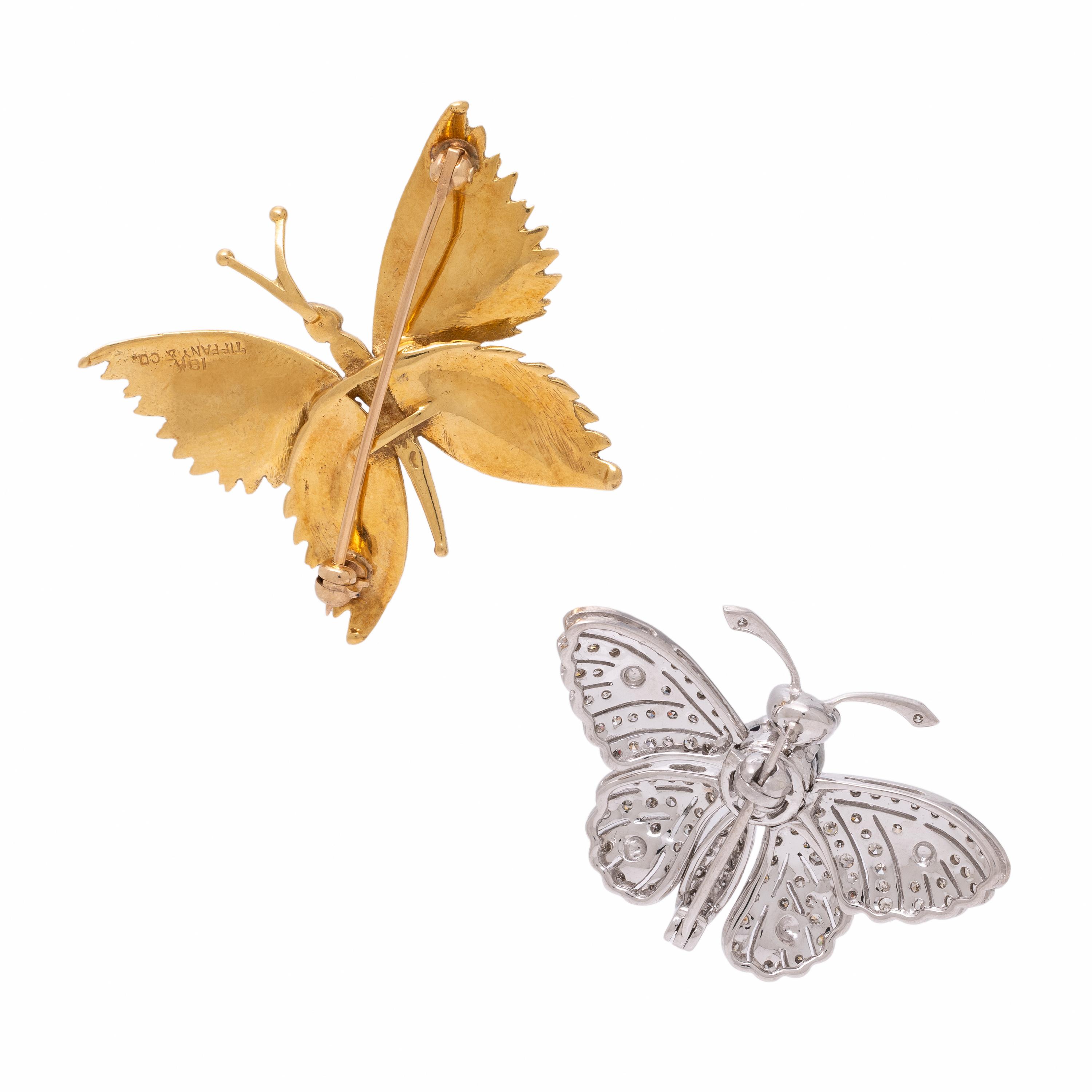 Tiffany & Co., Yellow Gold Butterfly Brooch and Diamond and Sapphire Articulated Butterfly Brooch
