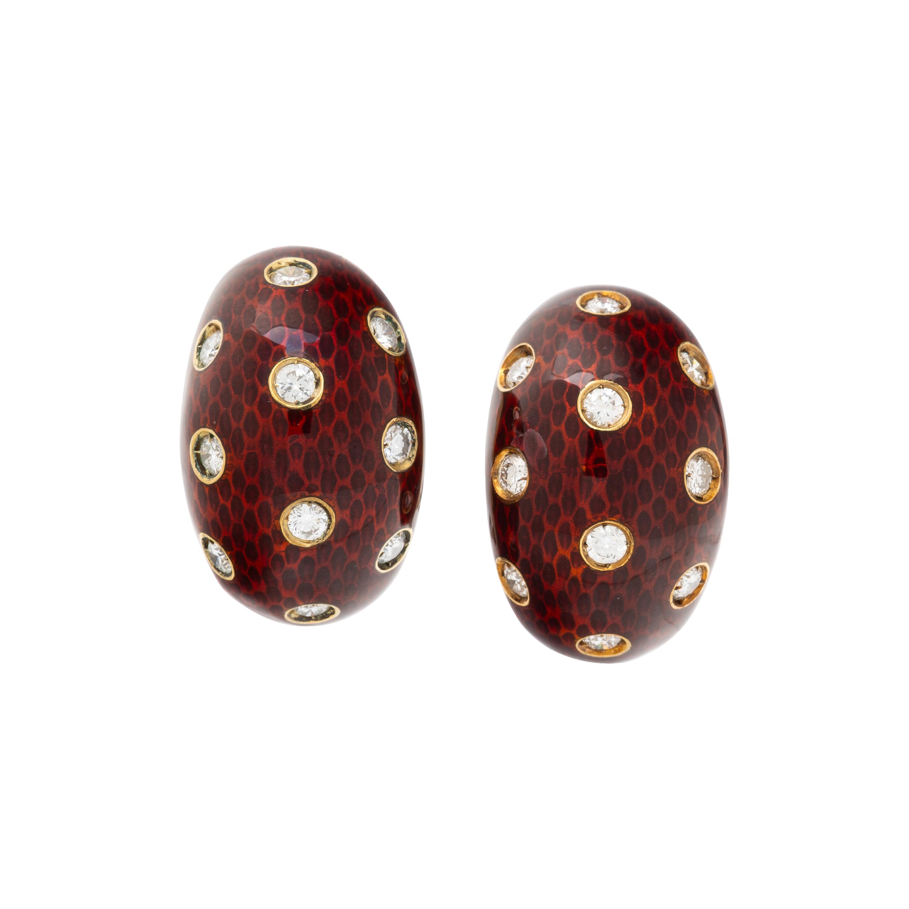 DIAMOND, ENAMEL, AND YELLOW GOLD EARRINGS