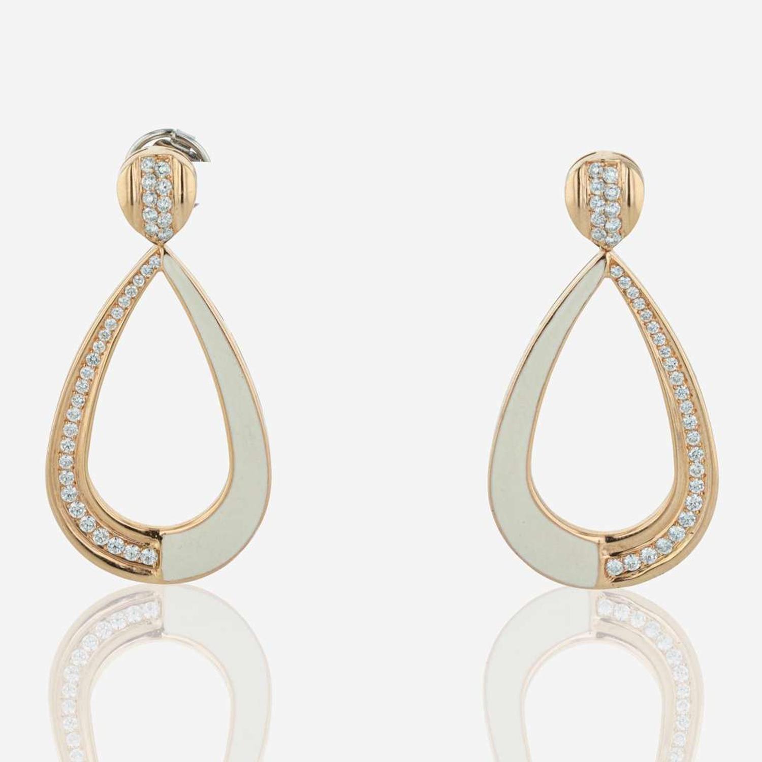 A Pair of Damaso Gold, Diamond, and Enamel Earrings