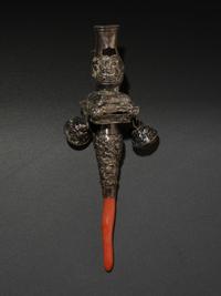A Silver and Coral Mounted Child's Rattle Whistle