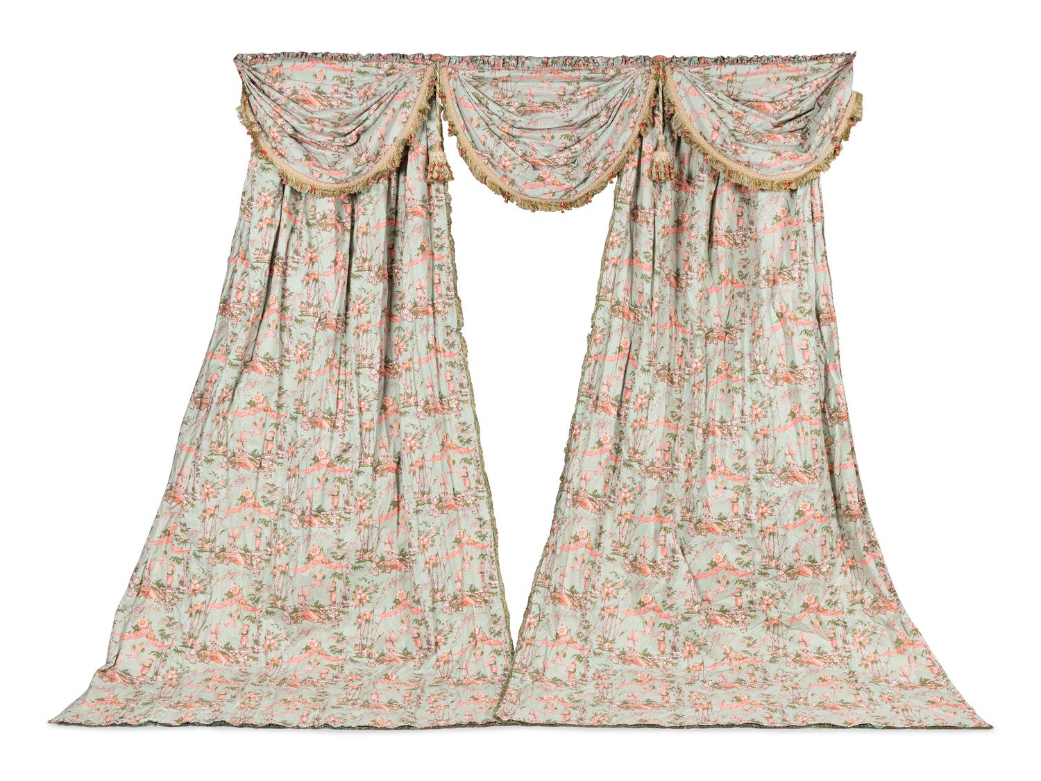A Pair of Drapery Panels and a Valance